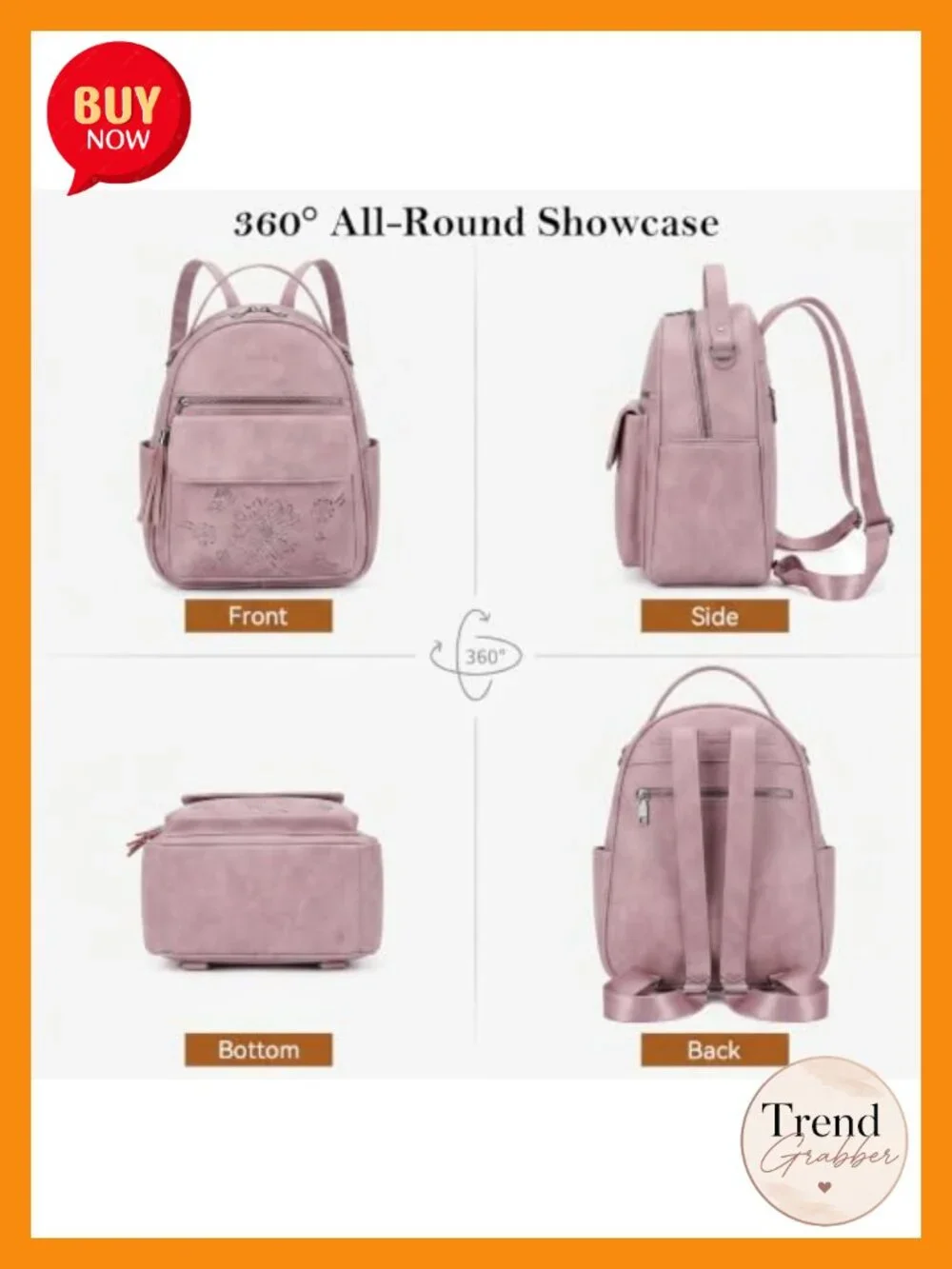 Faux Leather Mini Backpack for Women, Lightweight Daypack with Multi Pockets,